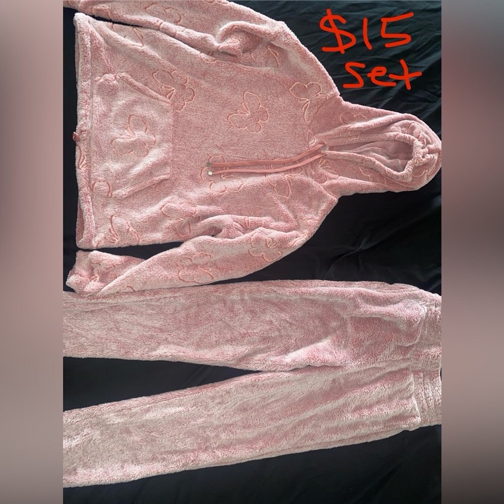 Pink Fuzzy Hoodie and Pants Set